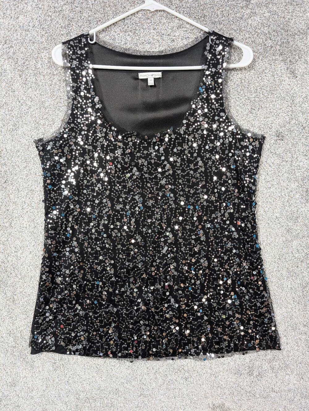 Vintage Y2K Whimsigoth Sequin Top M Black Silver Raw Hem Witchy Goth Glam Party